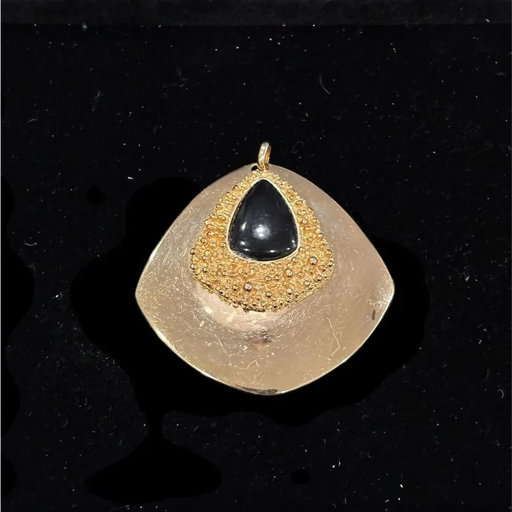 Vintage Napier Large Gold Tone and Black Lucite Statement Pendant